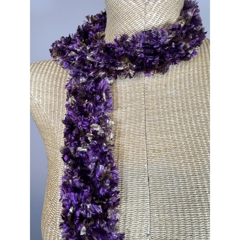 Vtg Y2K Fuzzy Fluffy Eyelash Tube Scarf  Purple Gold‎ Goth Indie Fairy Grunge